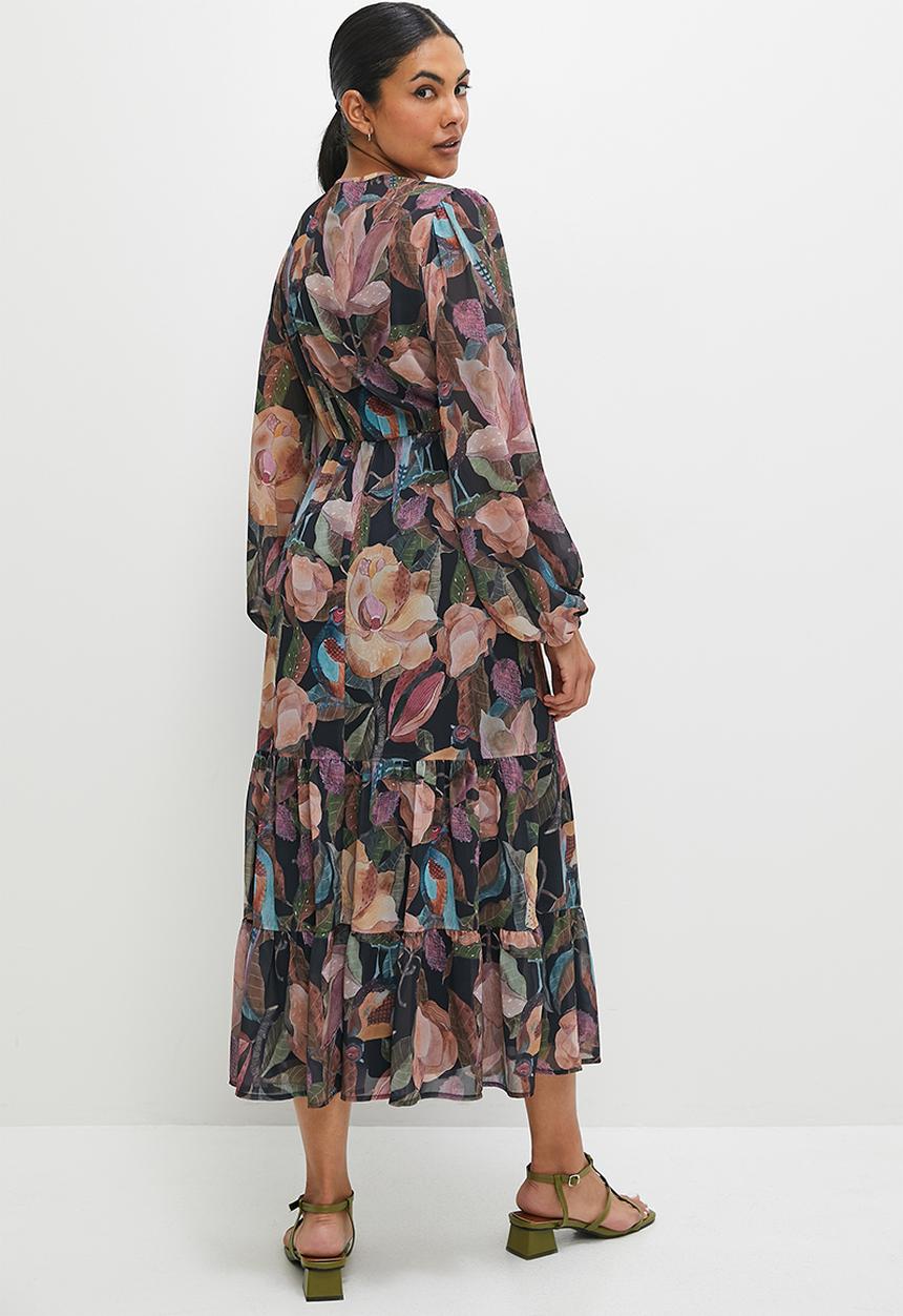 edit - Balloon sleeve tiered midi - birds of paradise