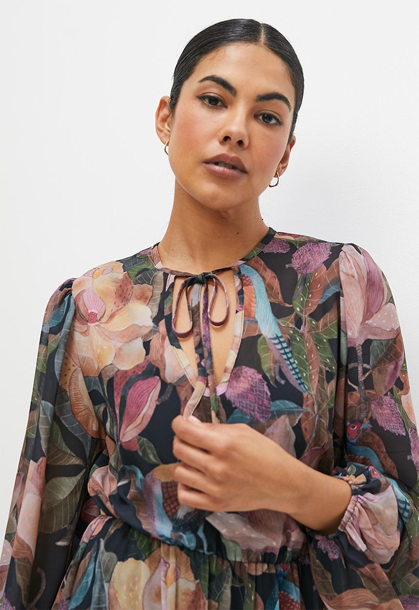 edit - Balloon sleeve tiered midi - birds of paradise