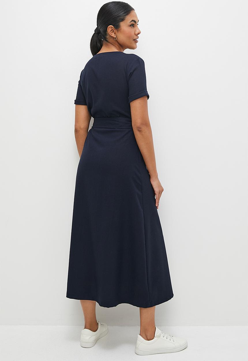 edit - Button down linen fit & flare midi dress - ink