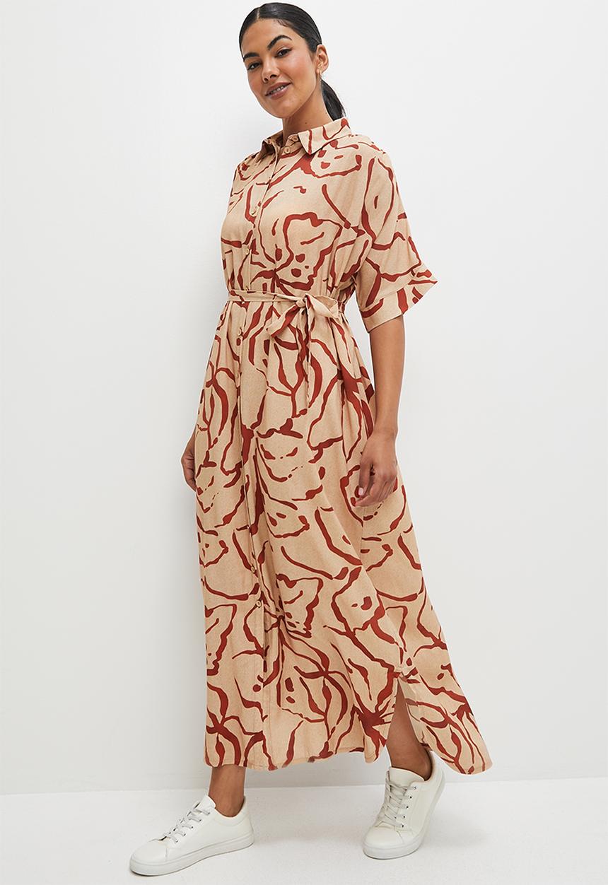 edit - Grown on sleeve shirt dress - rust scribble