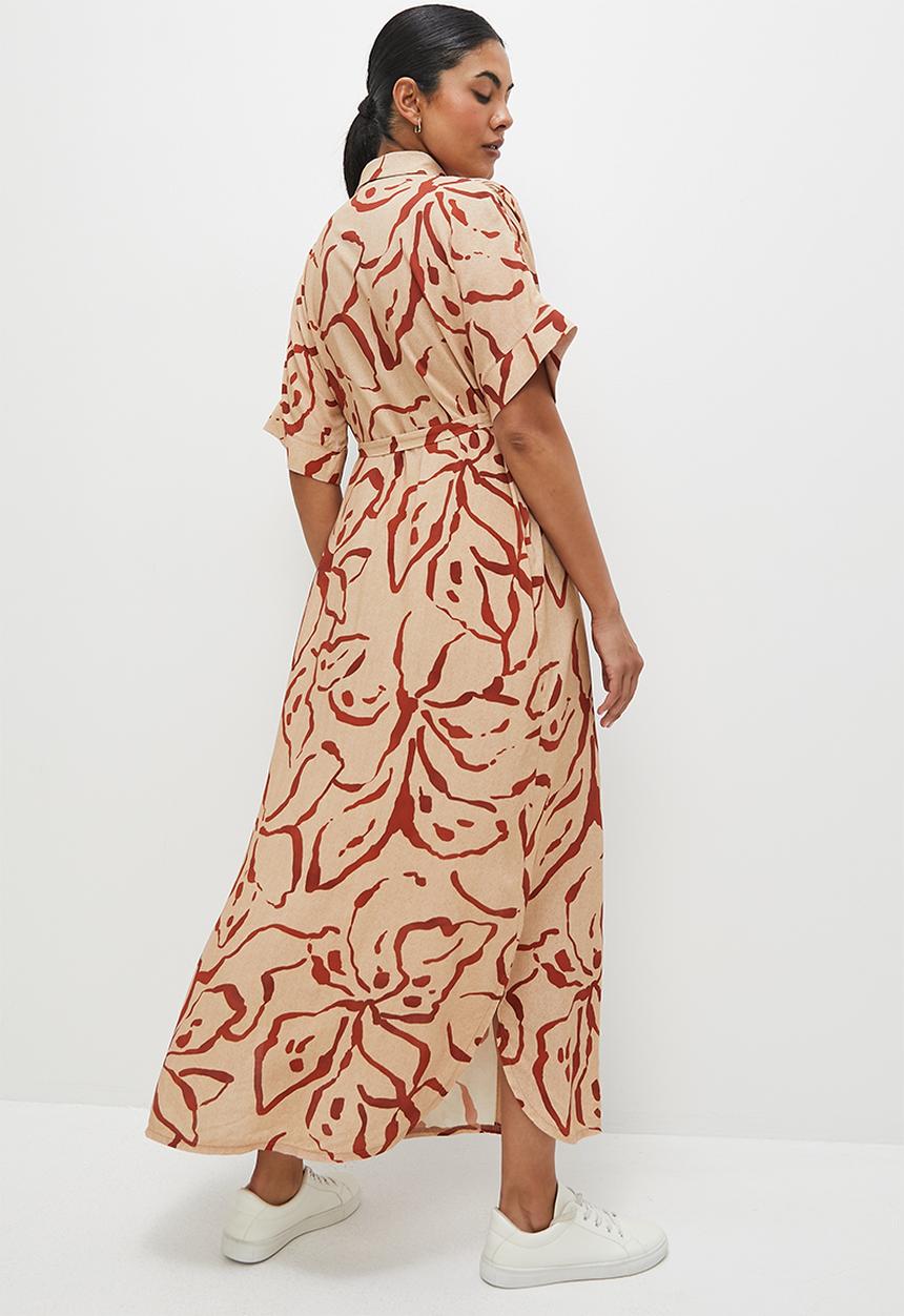 edit - Grown on sleeve shirt dress - rust scribble