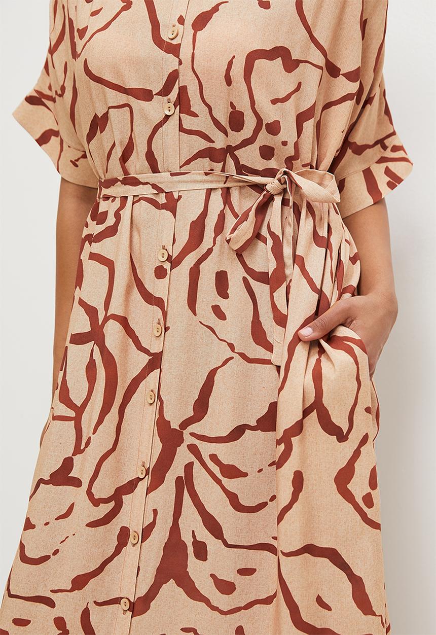 edit - Grown on sleeve shirt dress - rust scribble