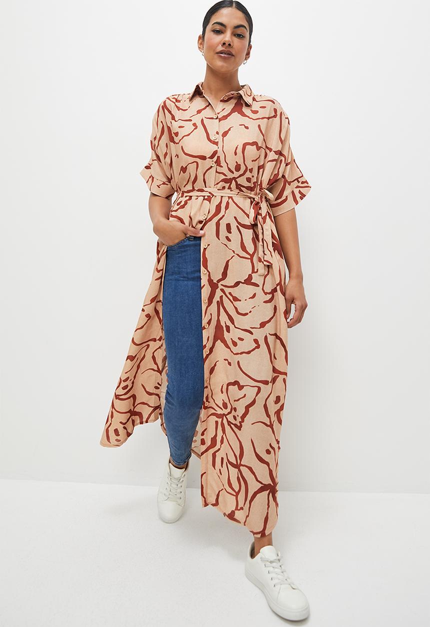 edit - Grown on sleeve shirt dress - rust scribble
