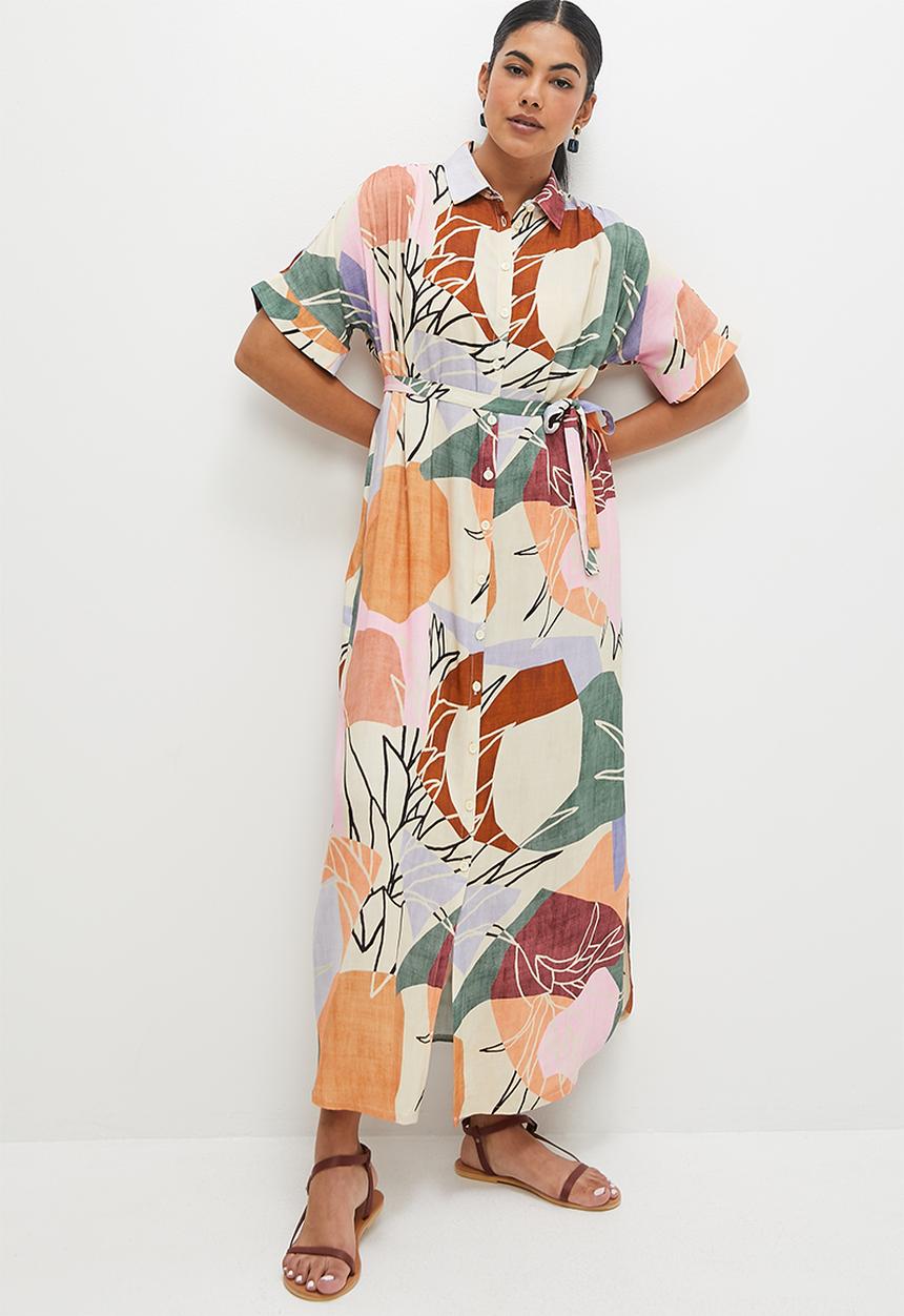 edit - Grown on sleeve shirt dress - multi cutout tropical