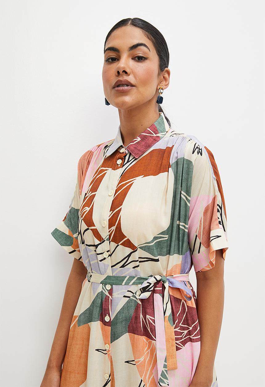 edit - Grown on sleeve shirt dress - multi cutout tropical