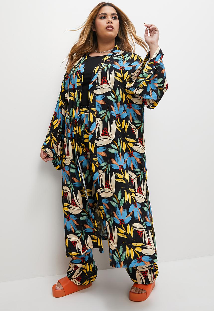 Superbalist - Longer length shacket - black abstract brushstroke floral