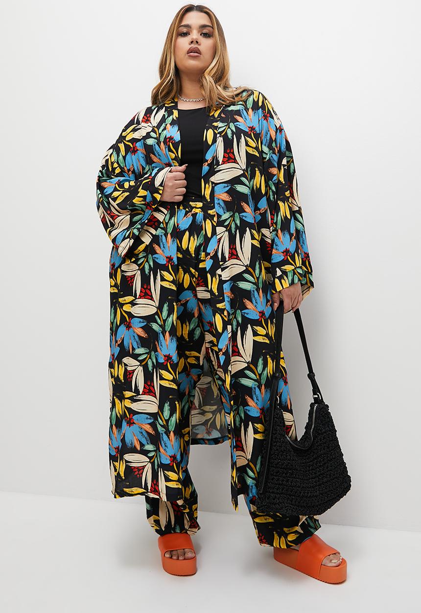 Superbalist - Longer length shacket - black abstract brushstroke floral