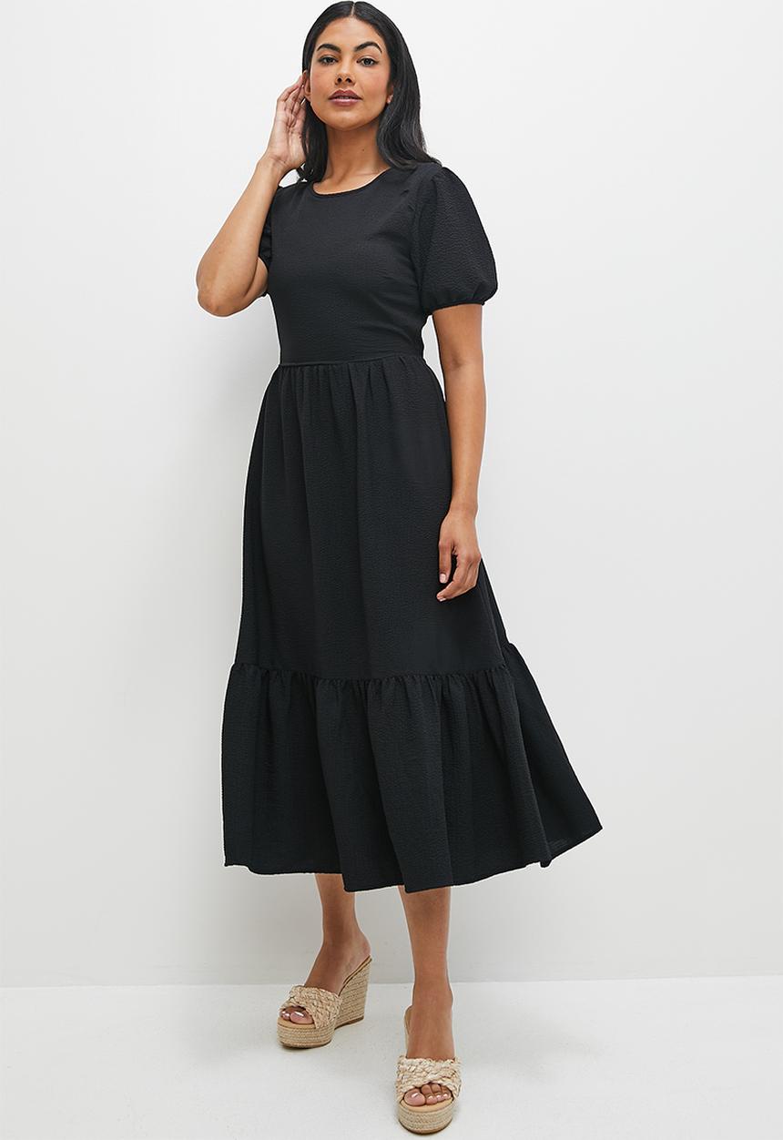 MILLA - Tiered open back midi dress - black
