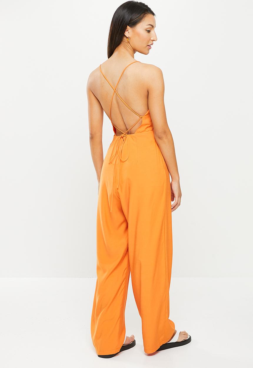 Glamorous - Petite open back wide leg jumpsuit - tangerine