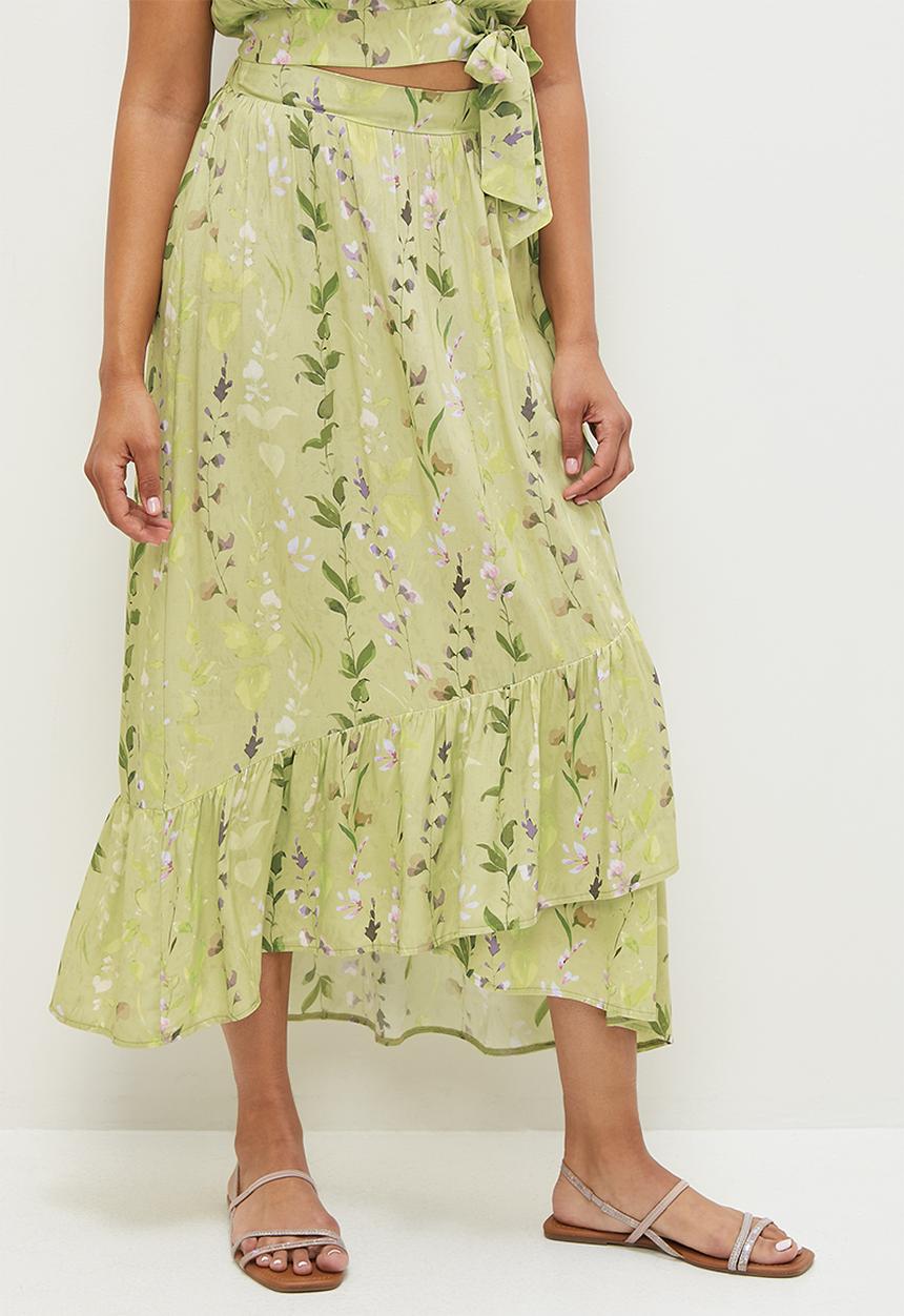MILLA - Co ord ruffle hem midi skirt - green botanical