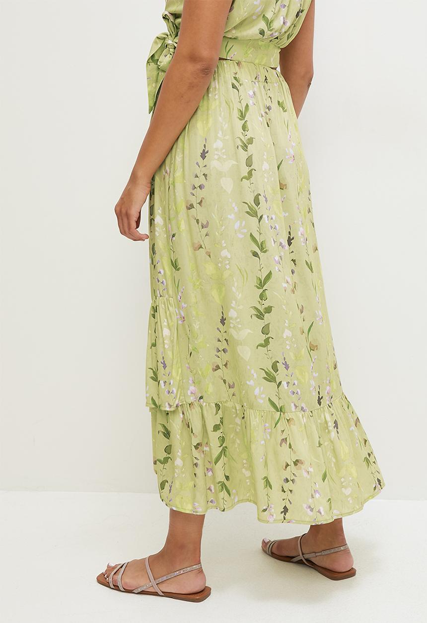 MILLA - Co ord ruffle hem midi skirt - green botanical
