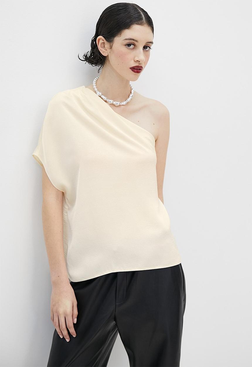 VELVET - Satin off shoulder draped blouse - brazillian sand