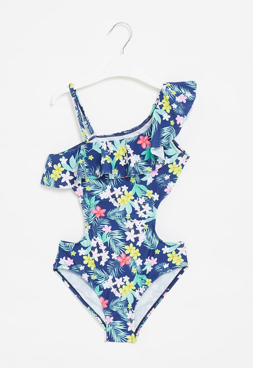 Rebel Republic - Girls floral one piece bikini - blue