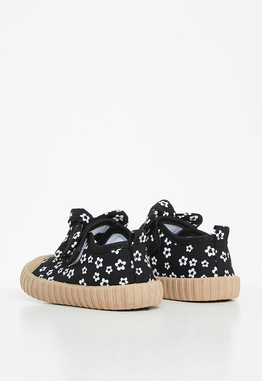 Pop Candy - Girls flower slip-on - black