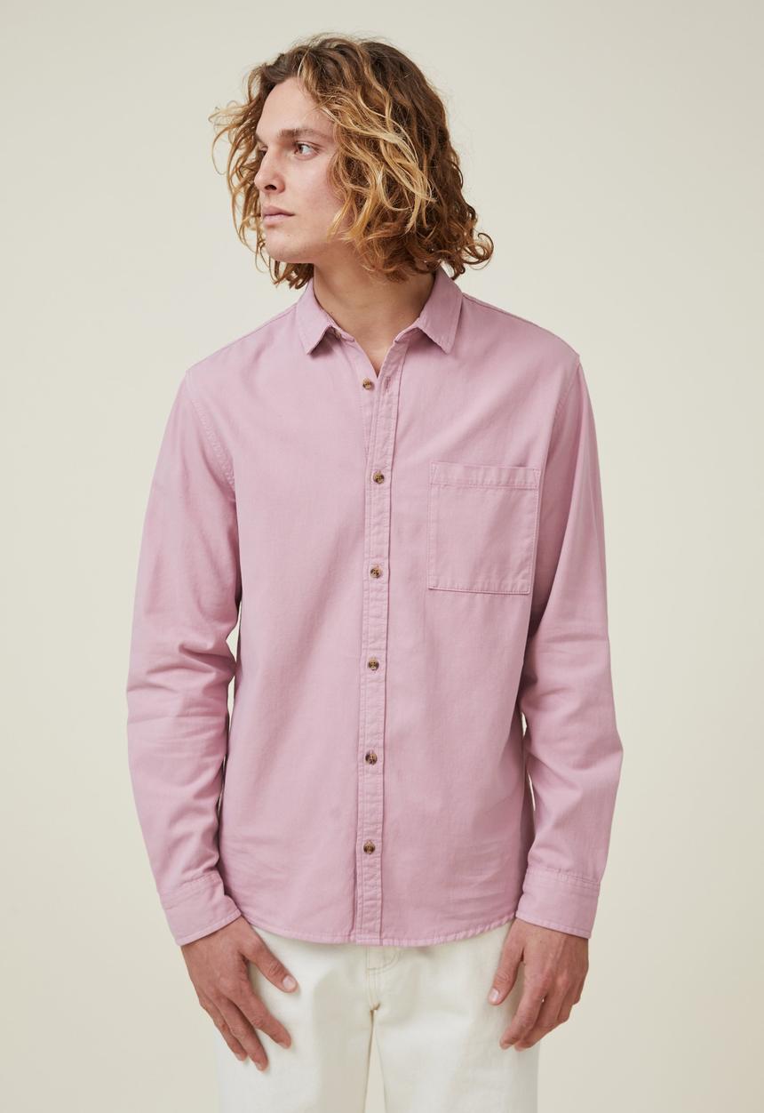 Cotton On - Camden long sleeve shirt - chalk pink twill