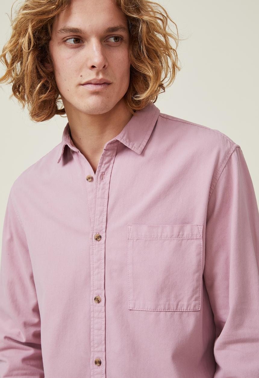 Cotton On - Camden long sleeve shirt - chalk pink twill