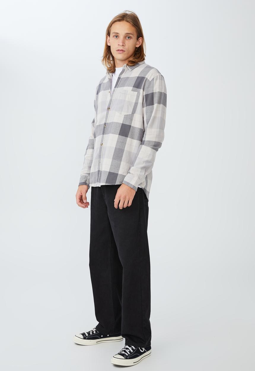 Cotton On - Camden long sleeve shirt - faded charcoal check
