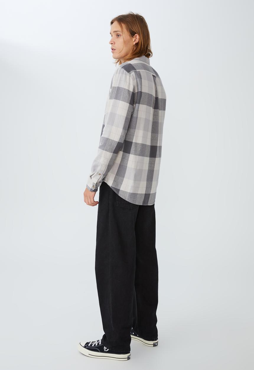 Cotton On - Camden long sleeve shirt - faded charcoal check