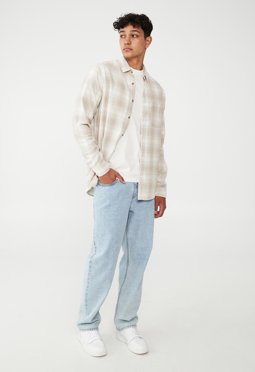Cotton On - Camden long sleeve shirt - stone ombre check