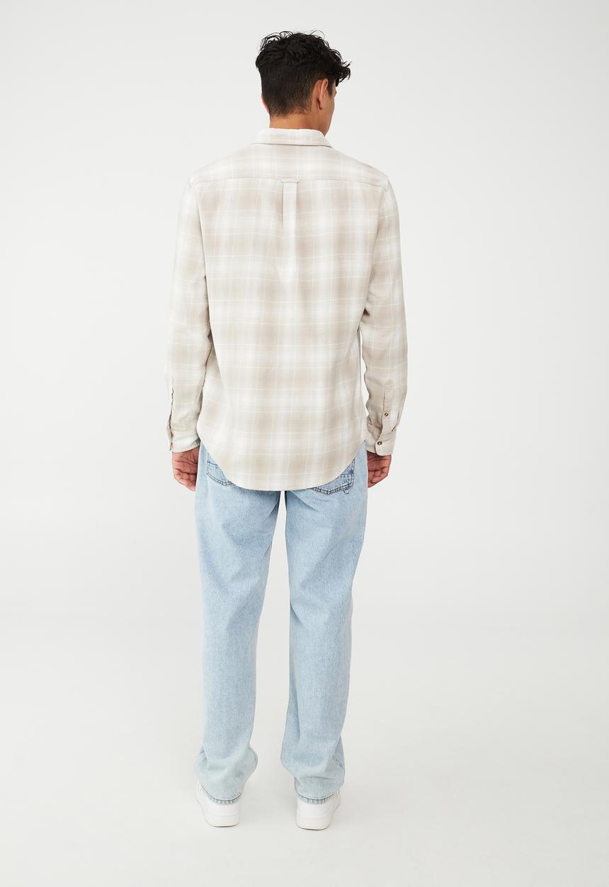 Cotton On - Camden long sleeve shirt - stone ombre check