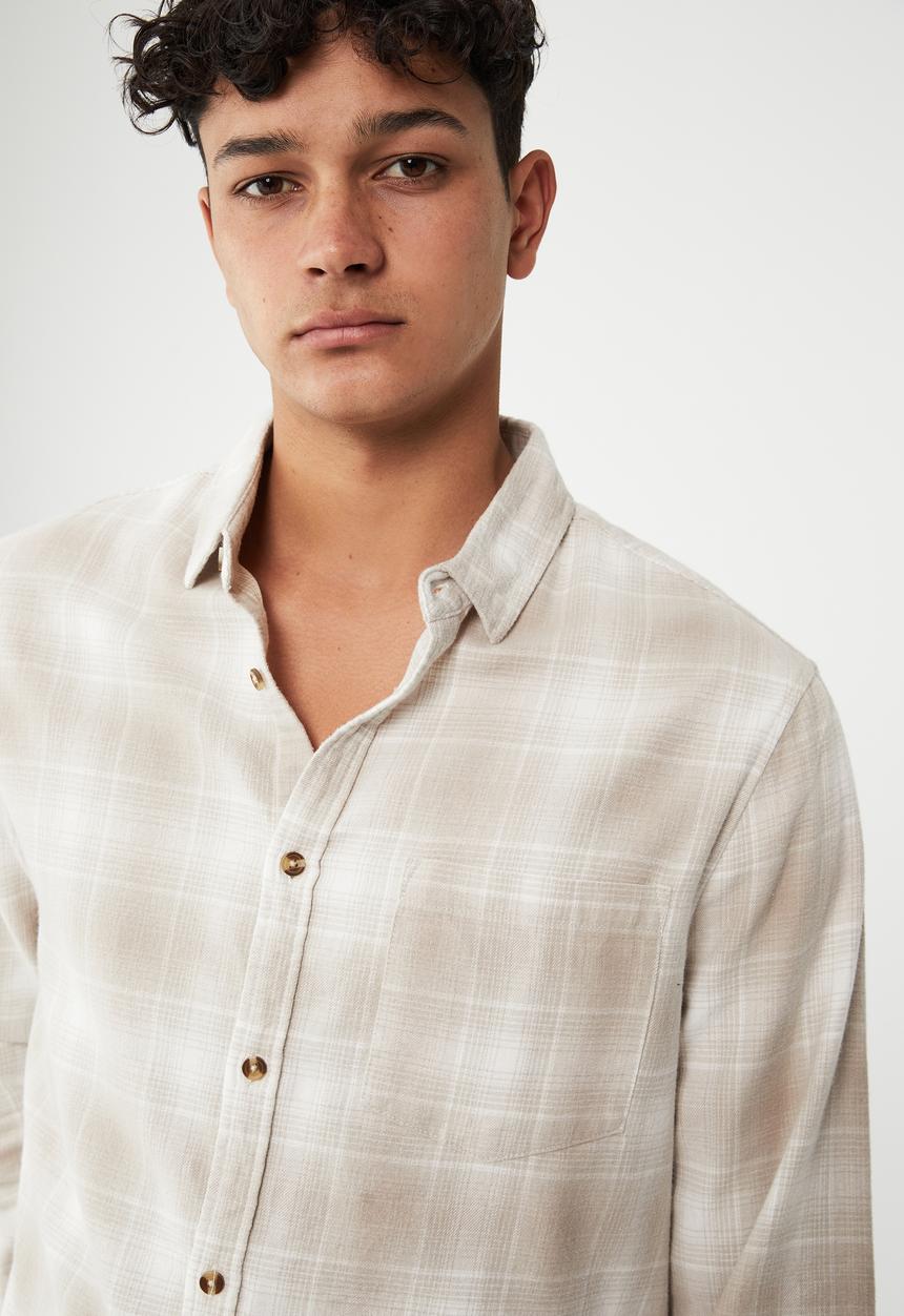 Cotton On - Camden long sleeve shirt - stone ombre check