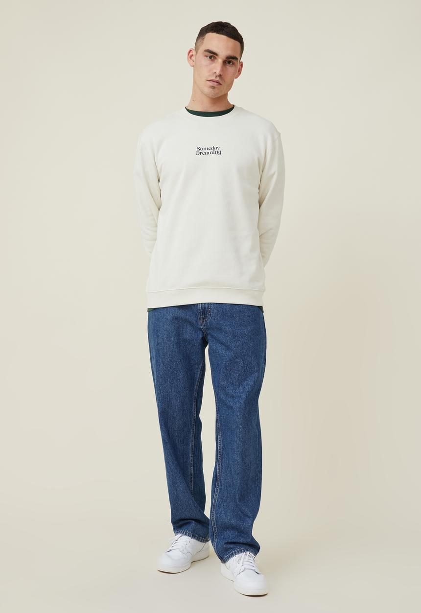 Cotton On - Graphic crew fleece - ecru/someday dreaming