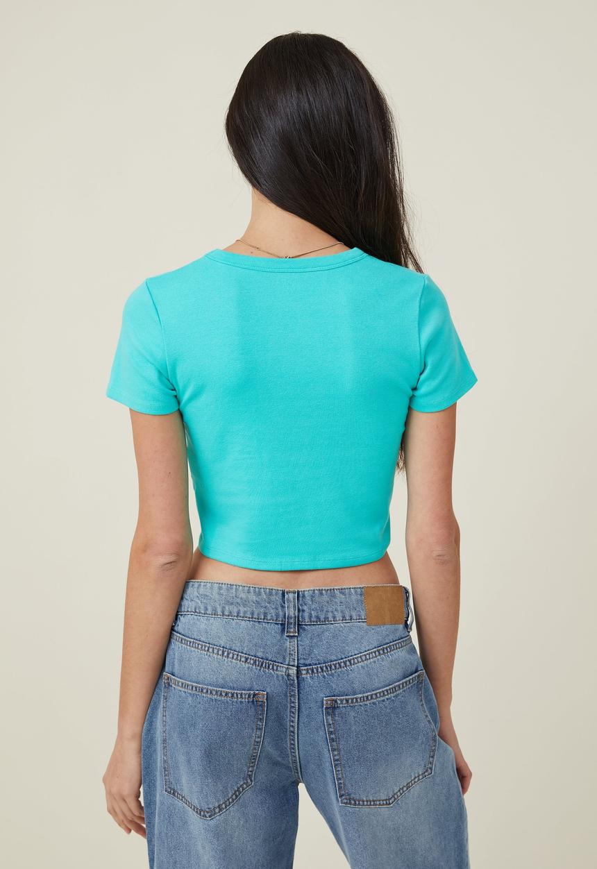 Cotton On - Micro fit rib graphic tee - blue heart/sprung torquise