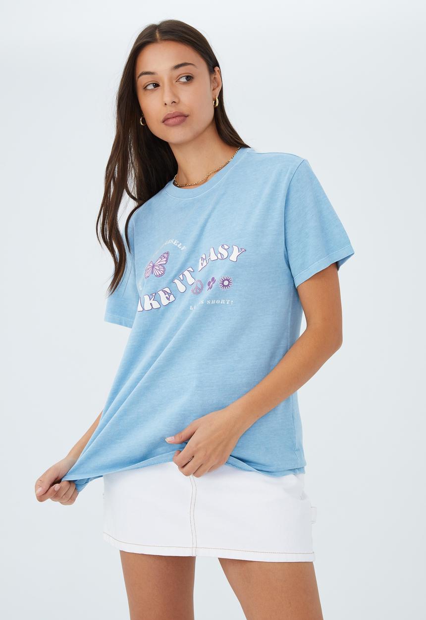 Cotton On - Regular fit graphic tee - take it easy/calm blue