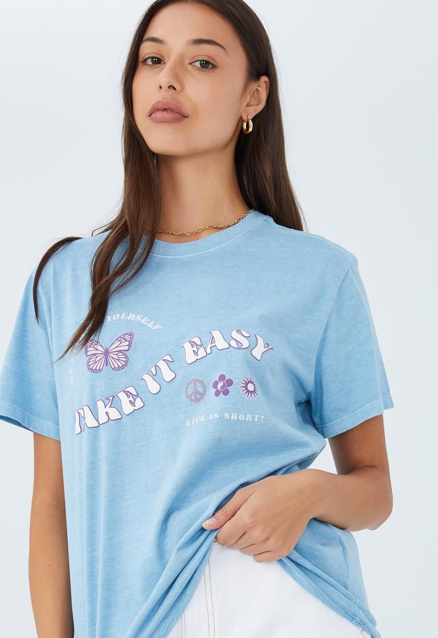 Cotton On - Regular fit graphic tee - take it easy/calm blue