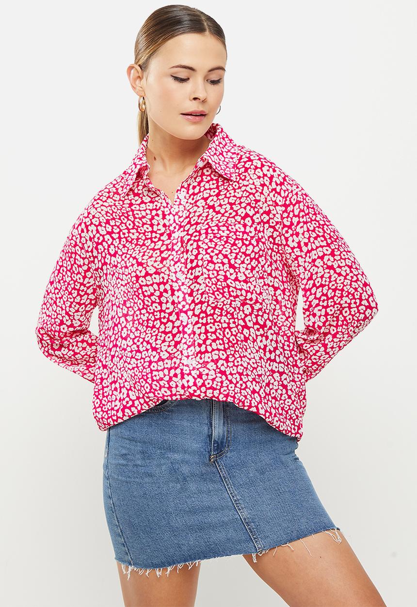 Glamorous - Leopard print longer length chiffon shirt - pink