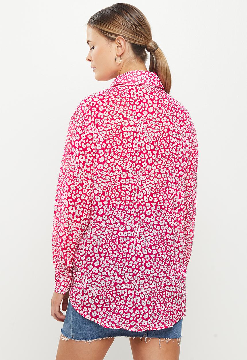 Glamorous - Leopard print longer length chiffon shirt - pink