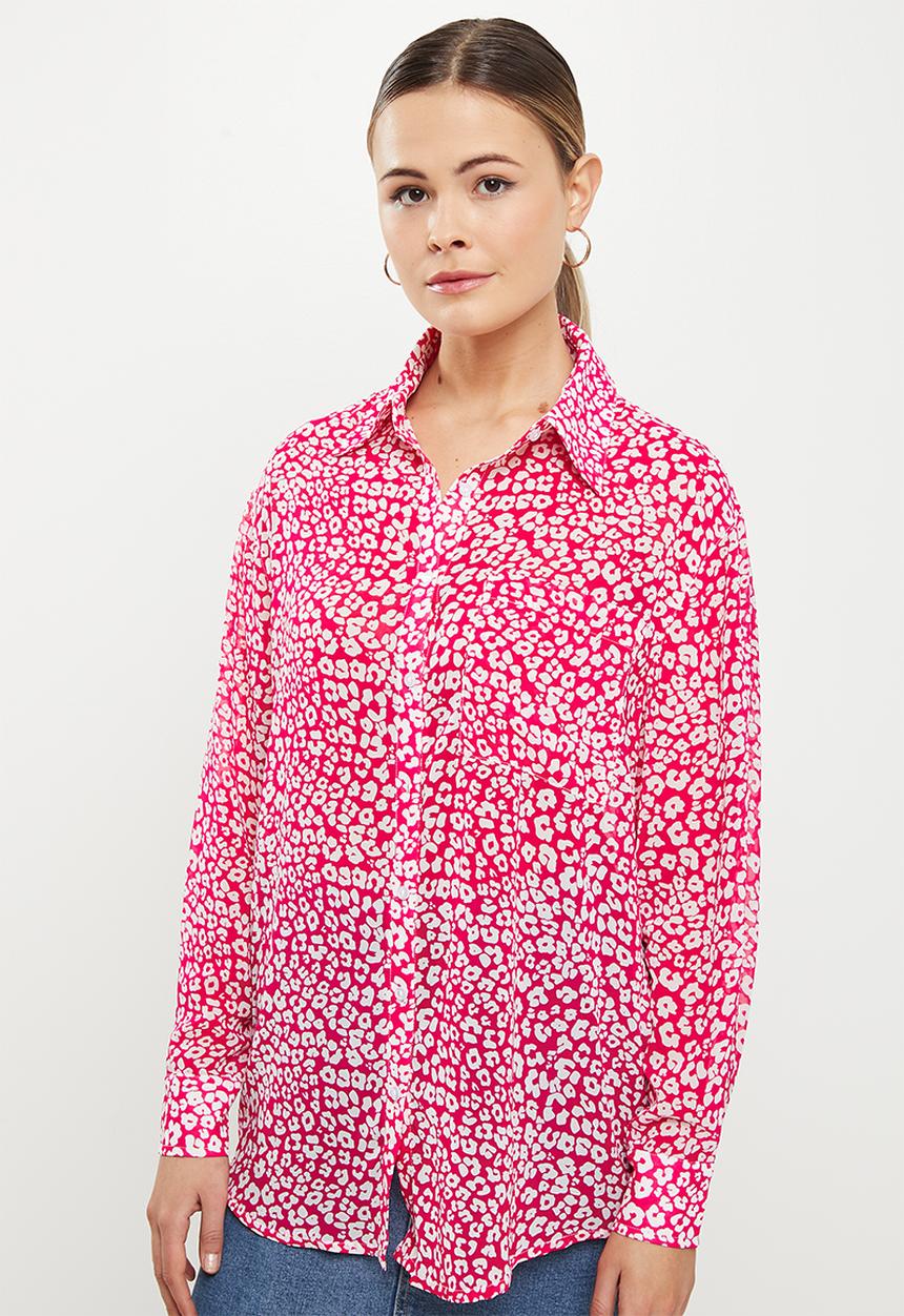 Glamorous - Leopard print longer length chiffon shirt - pink