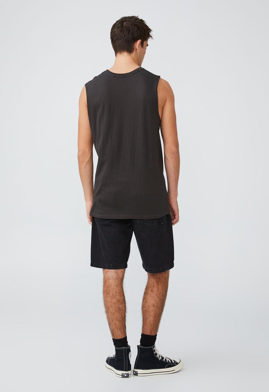 Cotton On - Tbar collab muscle - lcn mt washed black/nirvana - smiley repeat