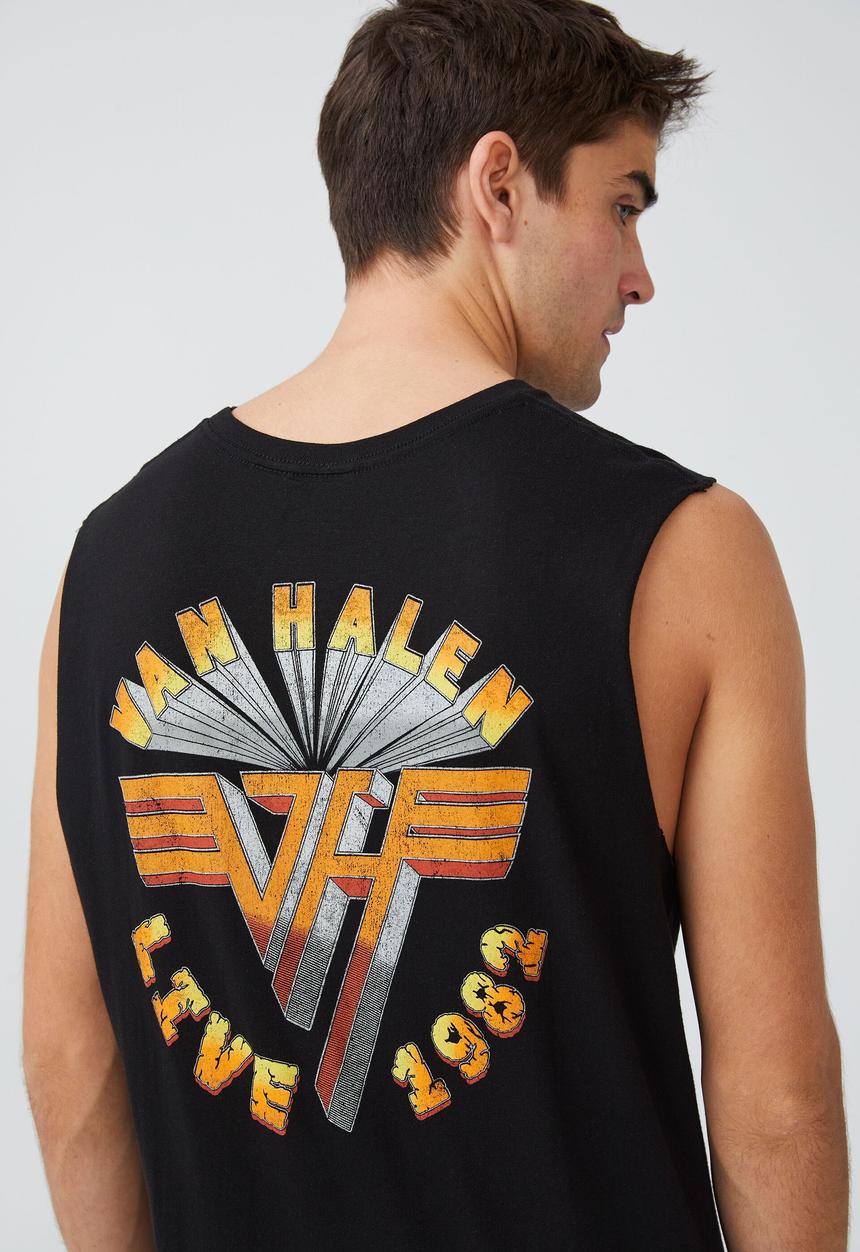 Cotton On - Tbar collab muscle - lcn mt black/van halen - live 1982