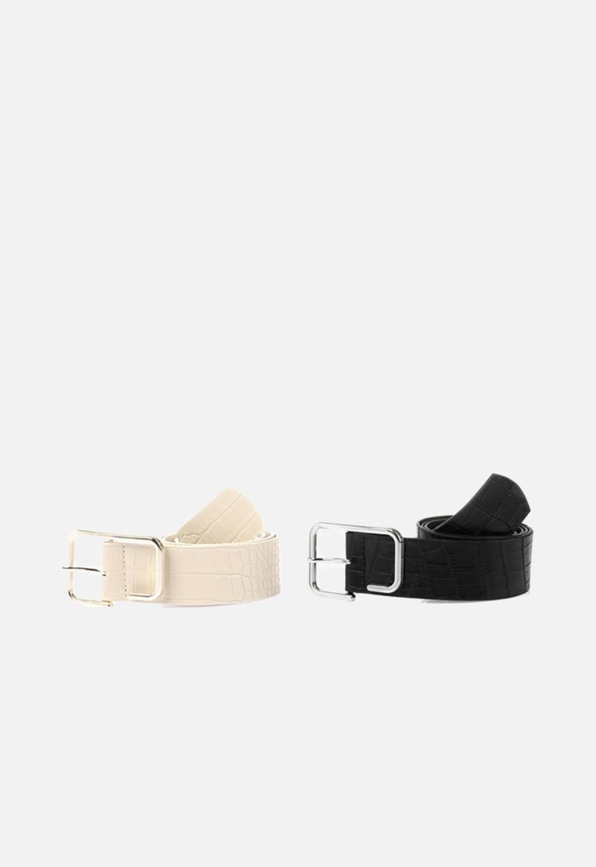 Trendyol - Unfinished square detail 2 pack belts - cream/black