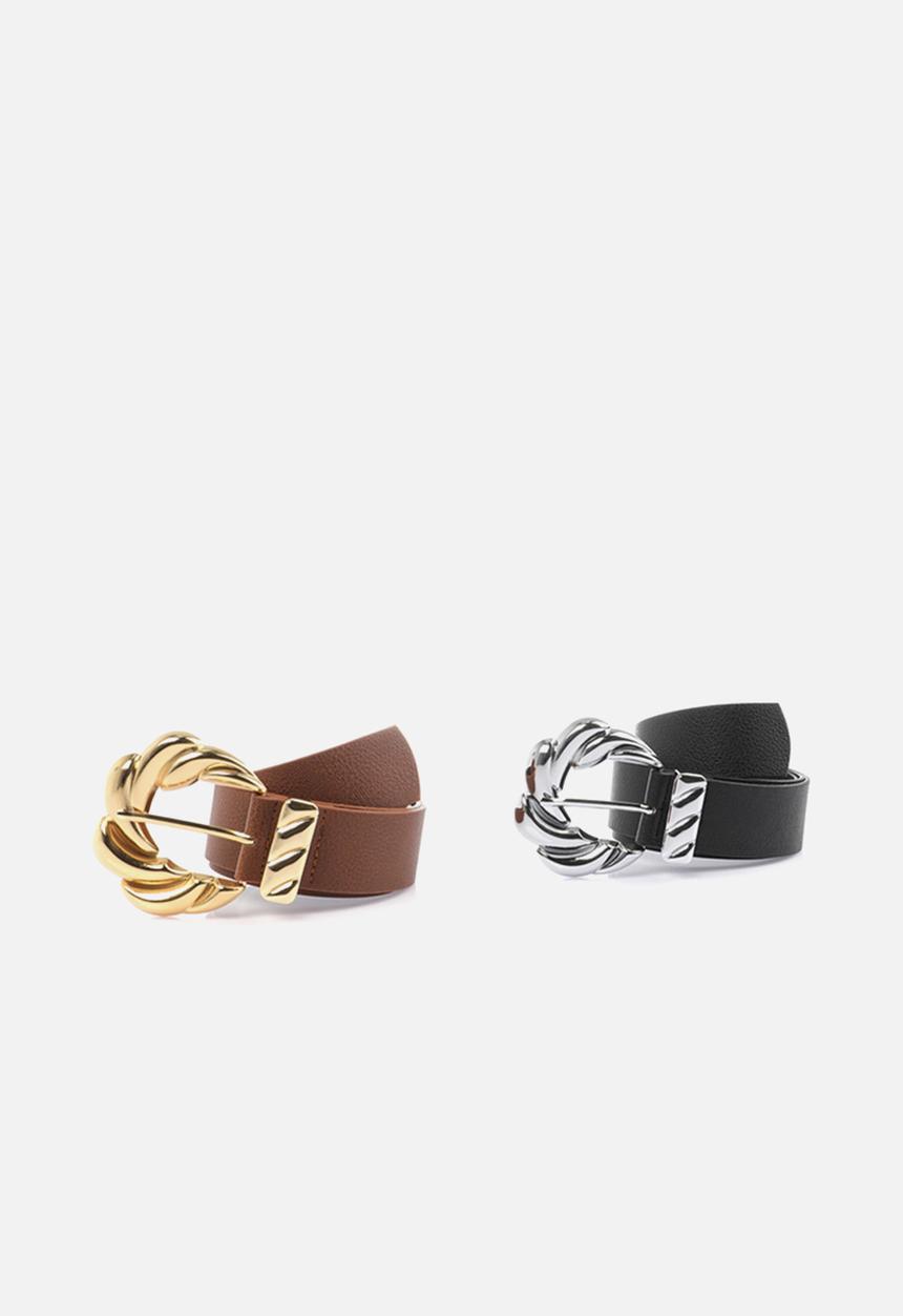Trendyol - Twist detail buckle belt - black & tobacco