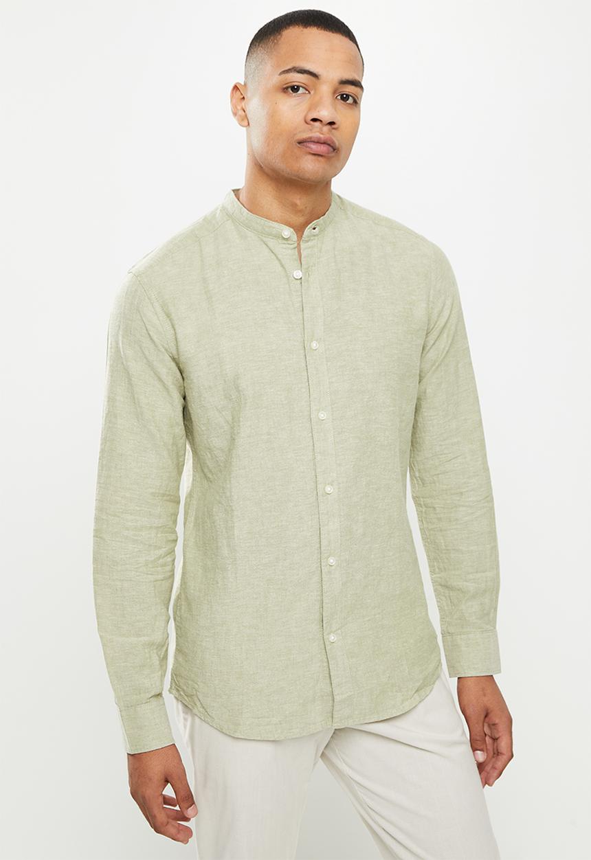 Only & Sons - Onscaiden long sleeve solid linen mao shirt noos - oil green