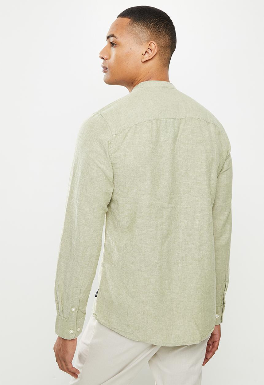 Only & Sons - Onscaiden long sleeve solid linen mao shirt noos - oil green