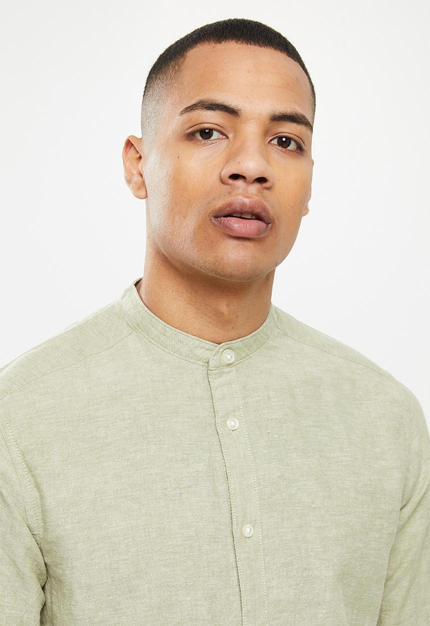 Only & Sons - Onscaiden long sleeve solid linen mao shirt noos - oil green