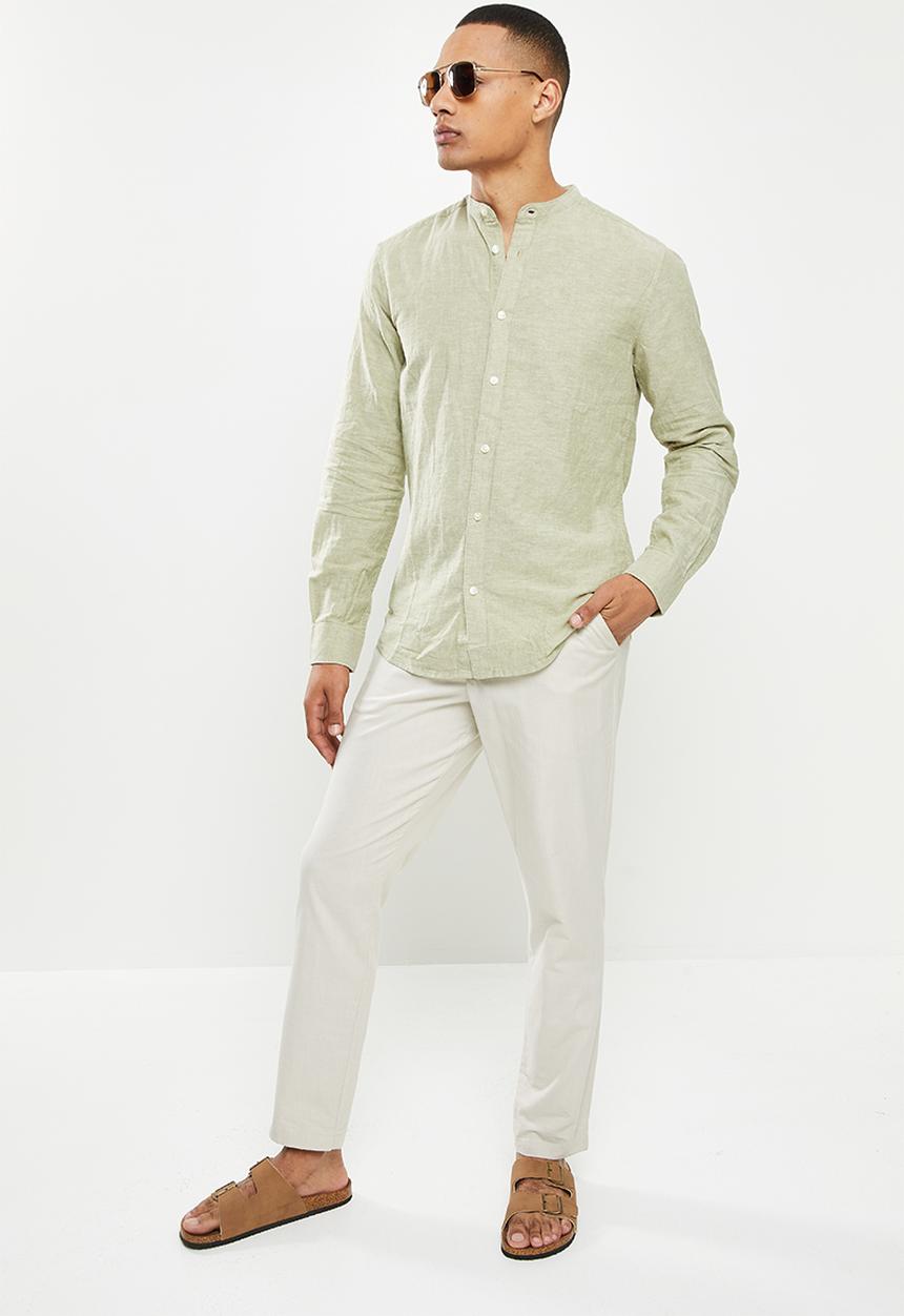 Only & Sons - Onscaiden long sleeve solid linen mao shirt noos - oil green