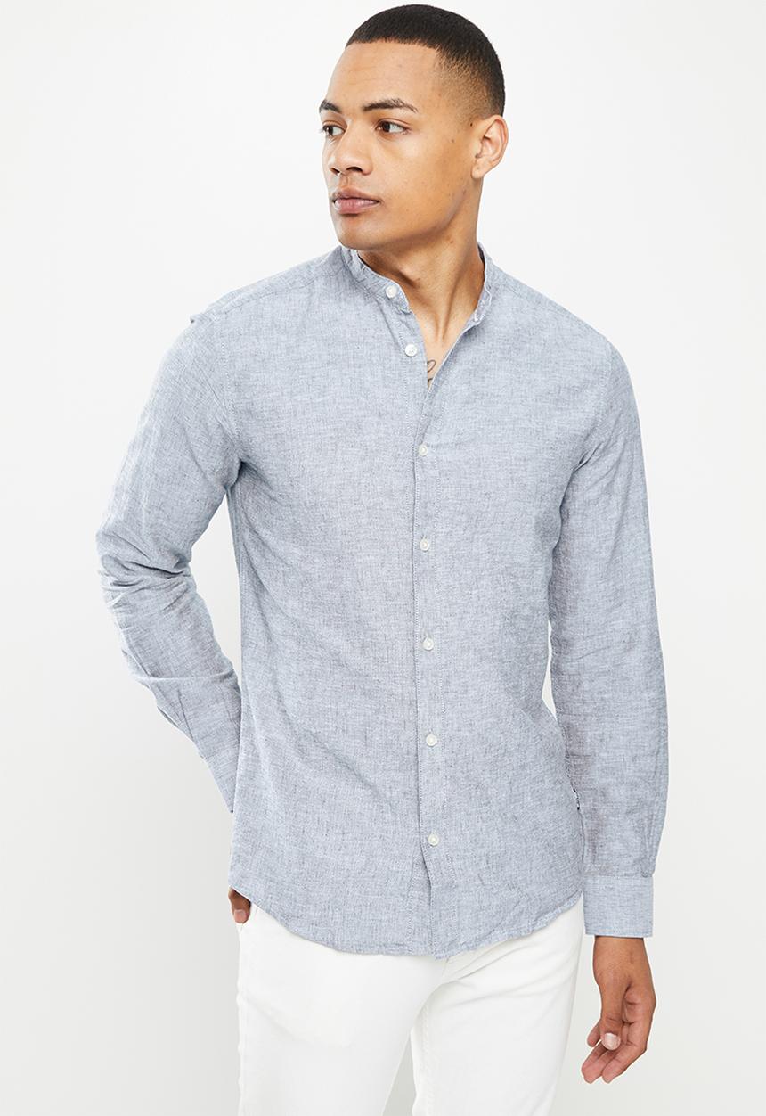 Only & Sons - Onscaiden ls solid linen mao shirt noos - dress blues