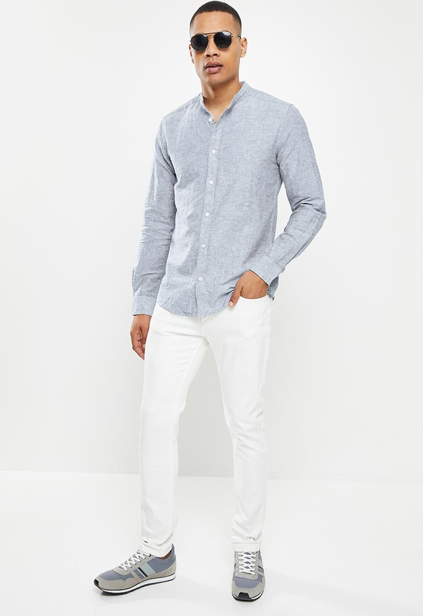 Only & Sons - Onscaiden ls solid linen mao shirt noos - dress blues