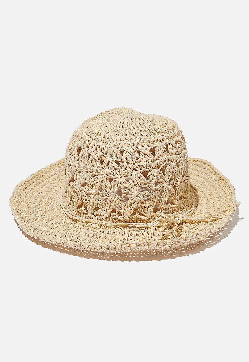 Cotton On - Kids crochet floppy hat - natural