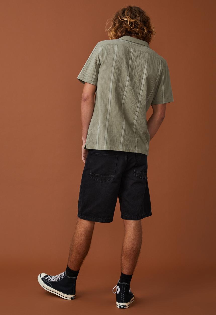 Cotton On - Riviera short sleeve shirt - olive stripe