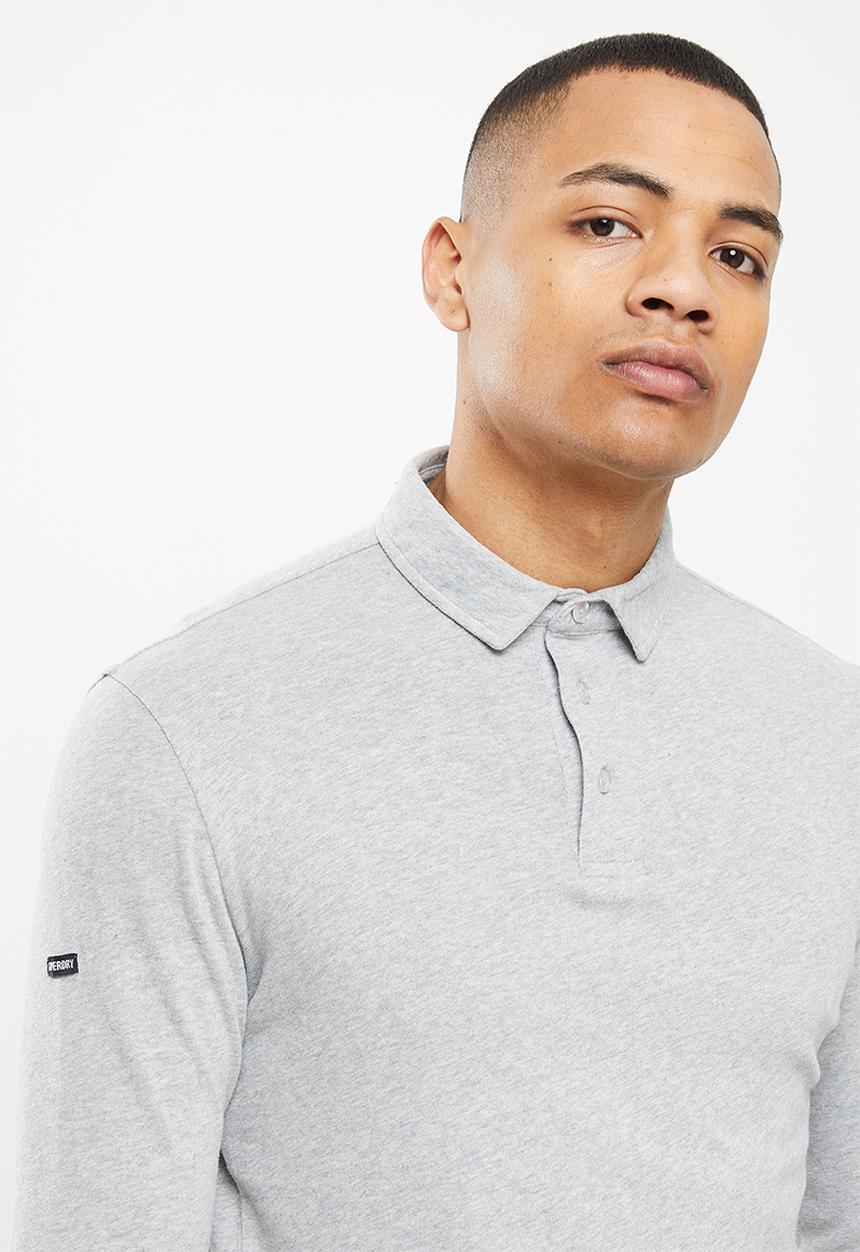 Superdry. - Studios long sleeve jersey polo - mid grey marl