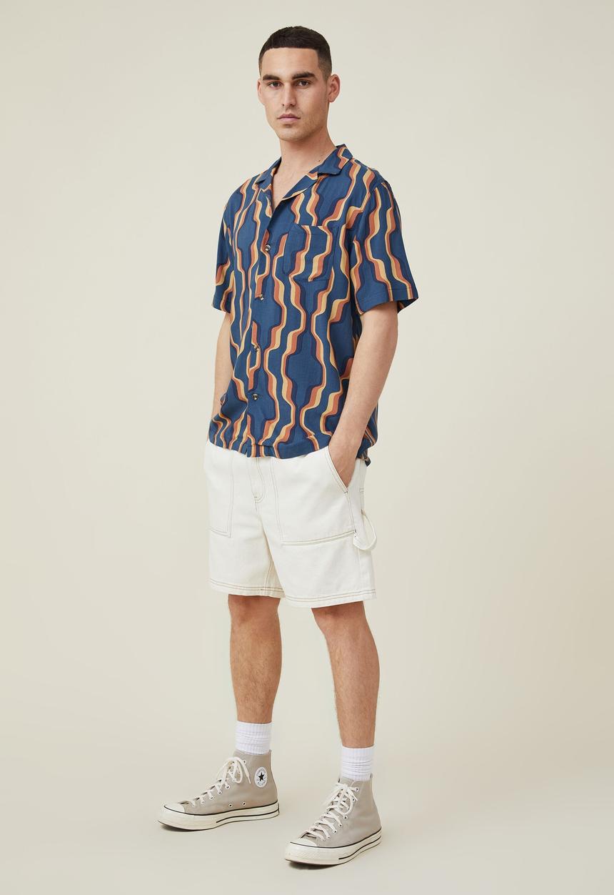 Cotton On - Riviera short sleeve shirt - navy 70 s wallpaper