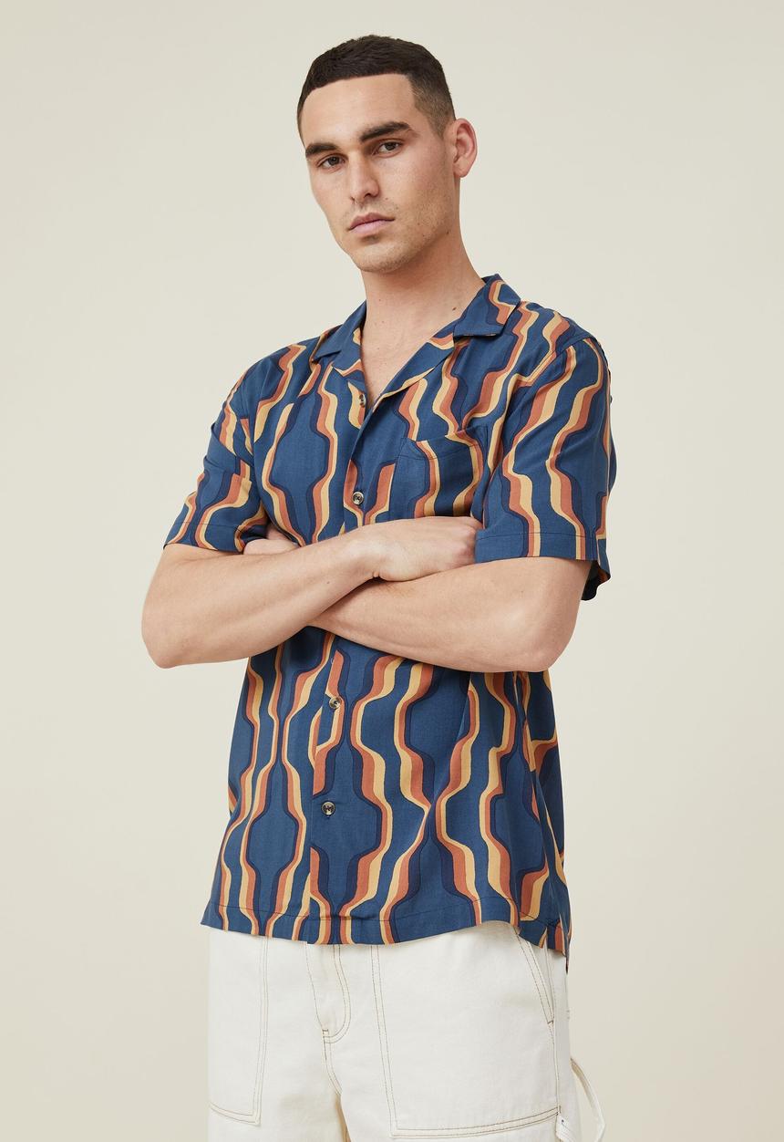 Cotton On - Riviera short sleeve shirt - navy 70 s wallpaper