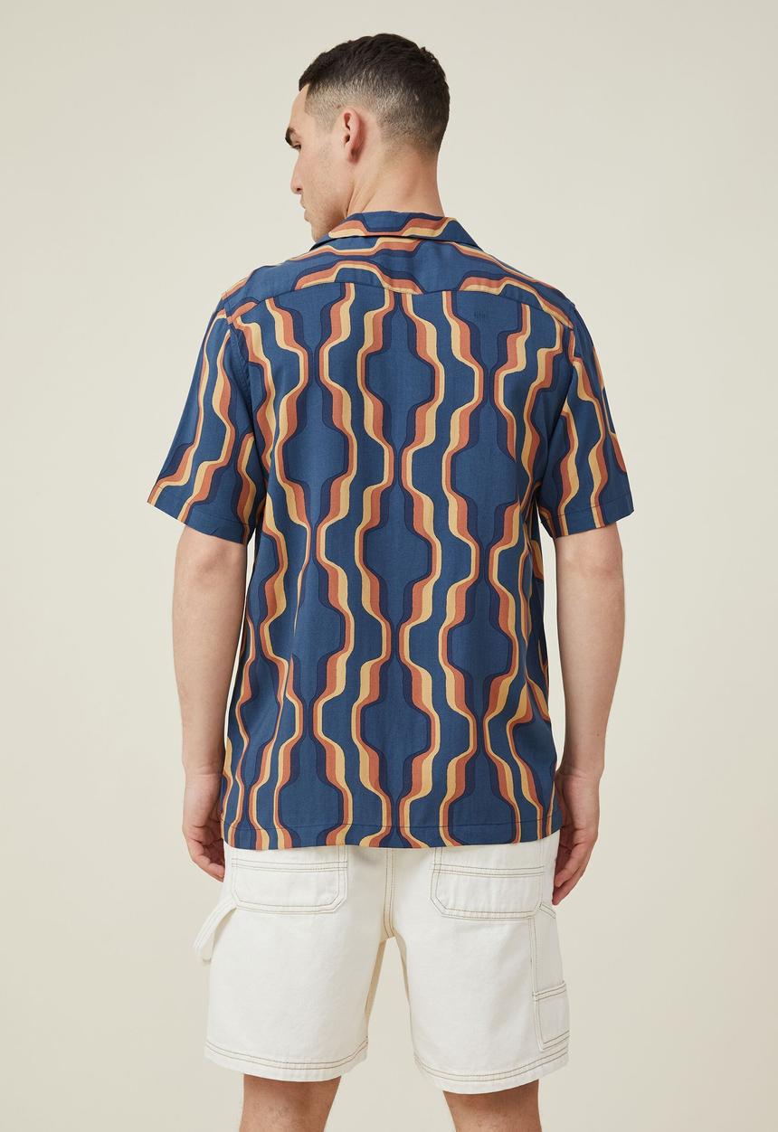 Cotton On - Riviera short sleeve shirt - navy 70 s wallpaper