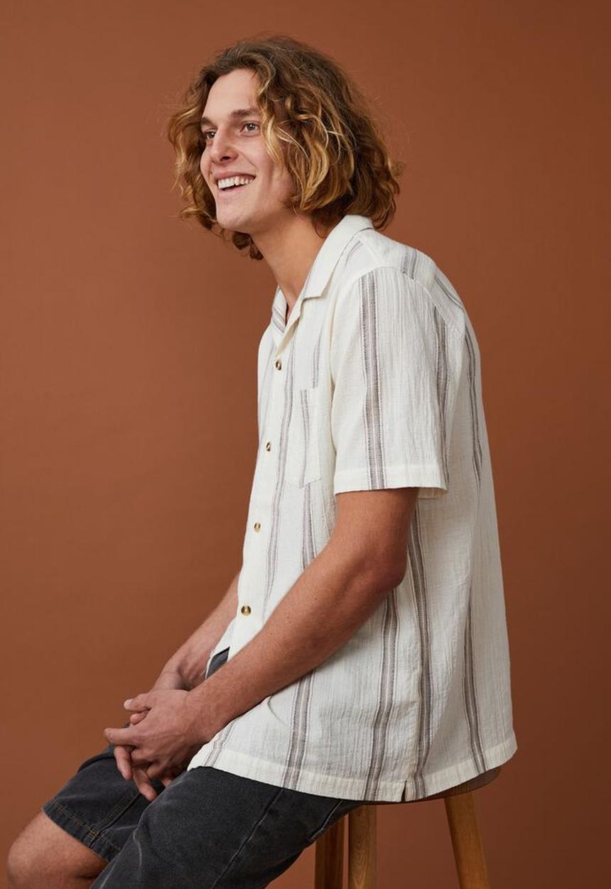 Cotton On - Riviera short sleeve shirt - ecru stripe