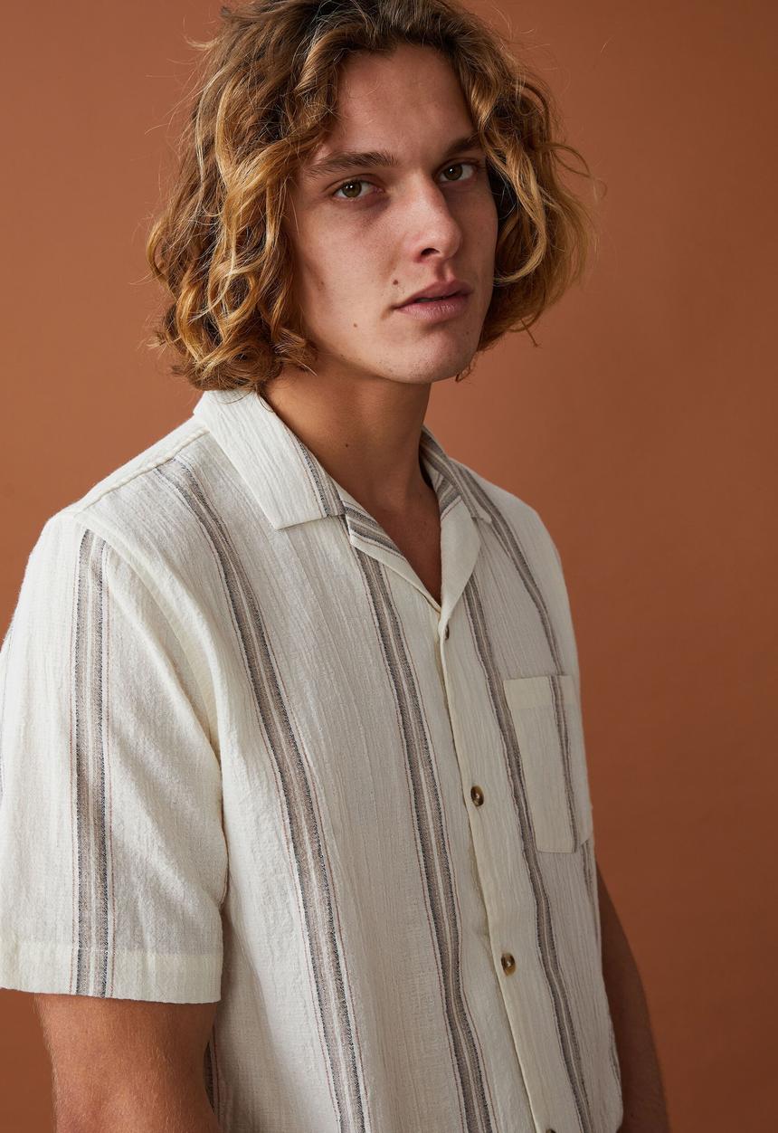 Cotton On - Riviera short sleeve shirt - ecru stripe